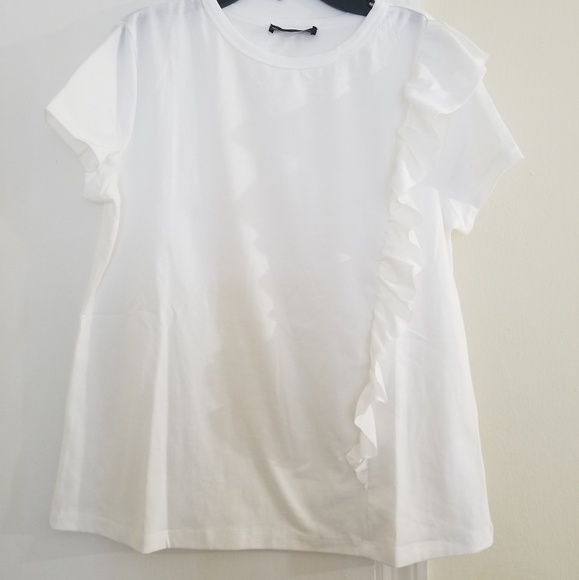 White Ruffle Trim Top Size M - Picture 5 of 6